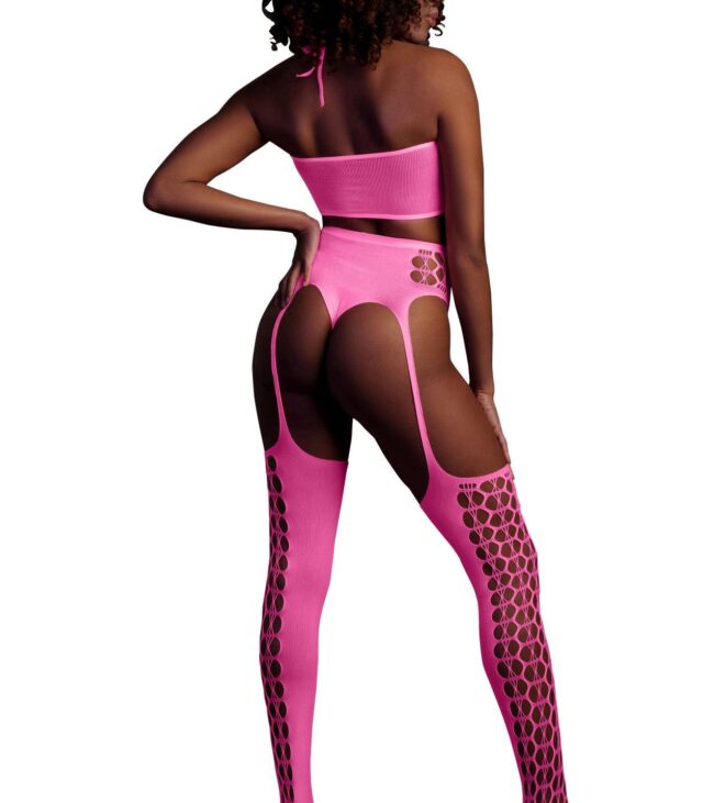 Two Piece with Crop Top and Stockings - Pink - XS/XL