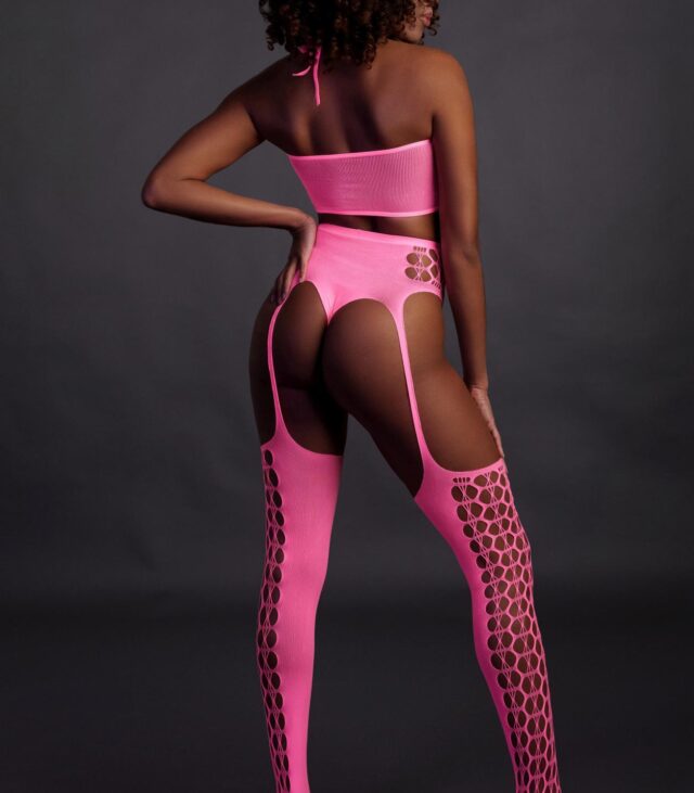 Two Piece with Crop Top and Stockings - Pink - XS/XL