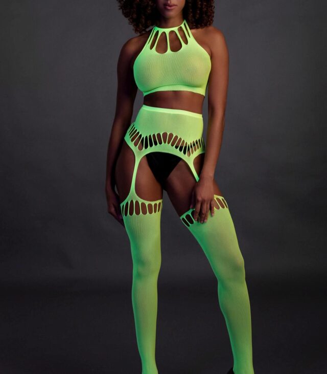 Two Piece with Crop Top and Stockings - Green - XS/XL