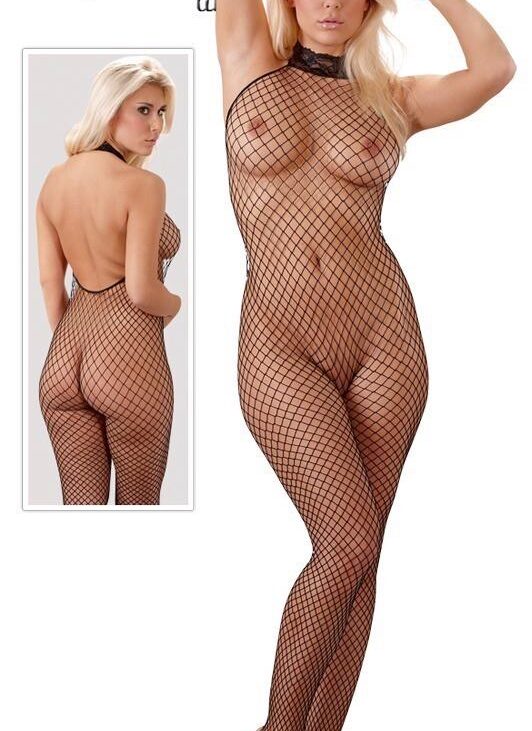 Podniecający bodystocking siatka rozcięty krok S/M