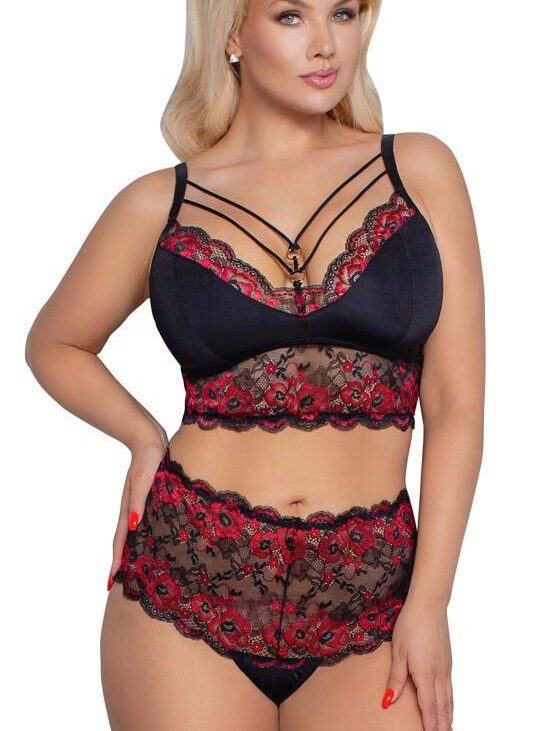 Bra and Briefs black/red 2XL