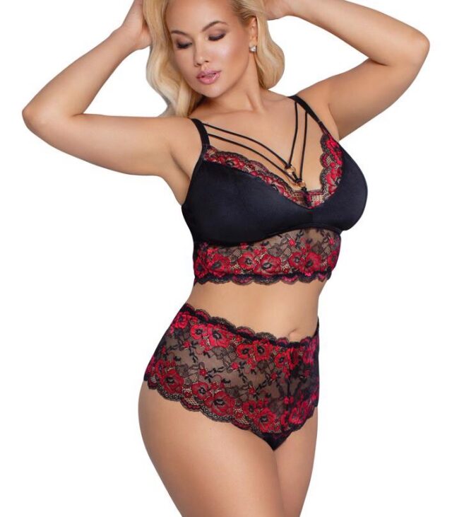 Bra and Briefs black/red 2XL