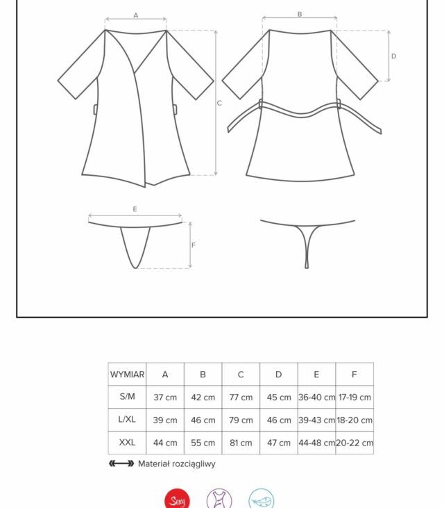 Szlafrok stringi komplet satynowy obsessive s/m