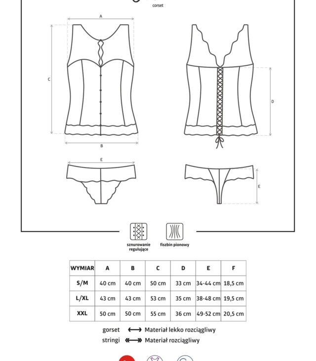 Koronkowy gorset stringi komplet obsessive s/m