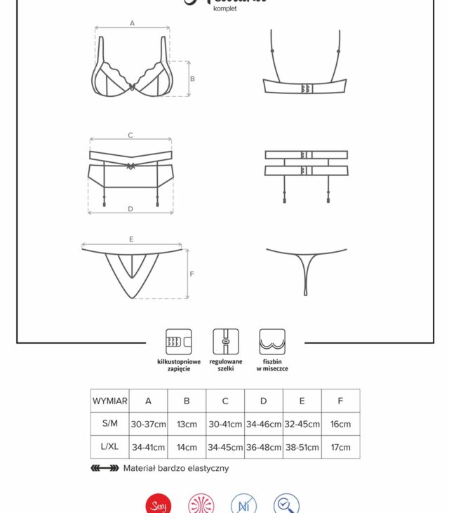 Komplet erotyczny pas stanik stringi obsessive lxl