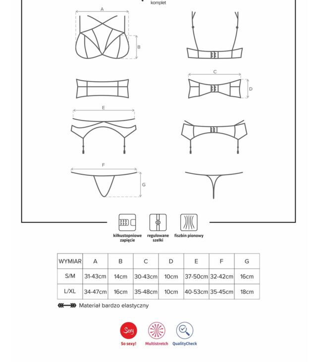 Biustonosz pas stringi sex komplet obsessive l/xl