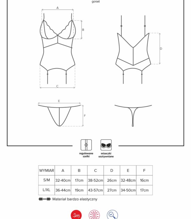 Koronkowy gorset stringi komplet obsessive s/m