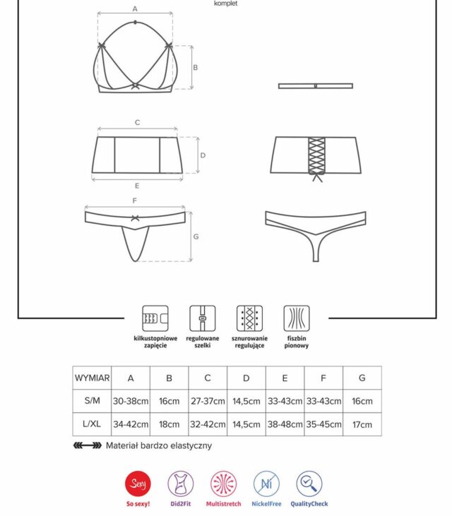 Komplet koronka stanik pas stringi obsessive s/m