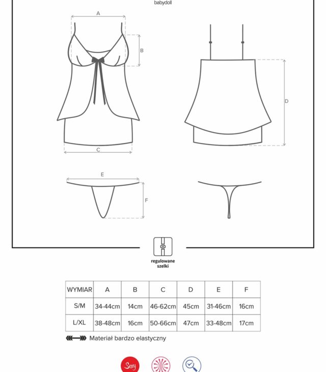 Komplet koszulka babydoll stringi obsessive l/xl