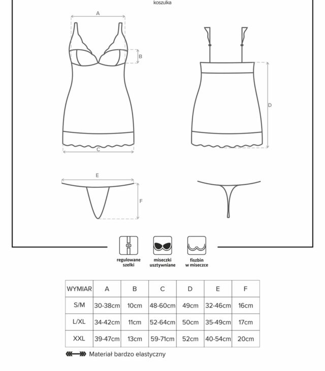 Zmysłowy komplet koszulka stringi obsessive l/xl