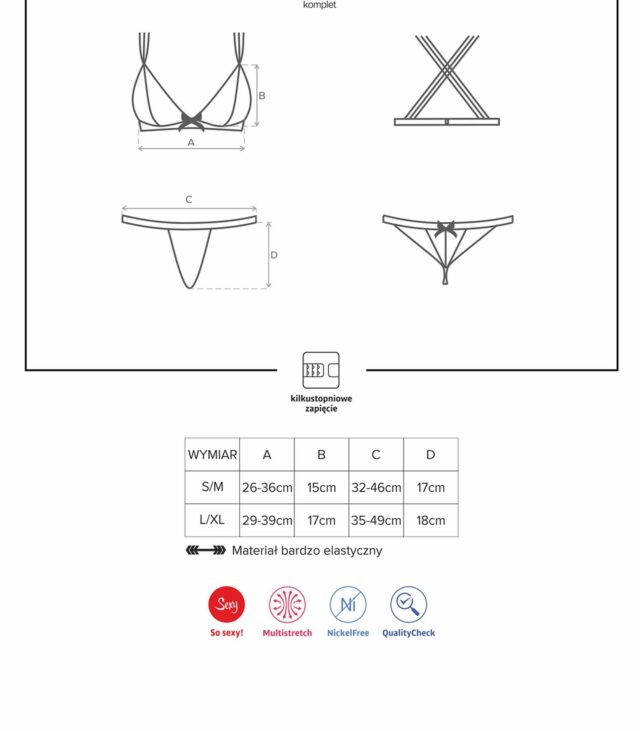 Czarny sex komplet stanik stringi obsessive l/xl