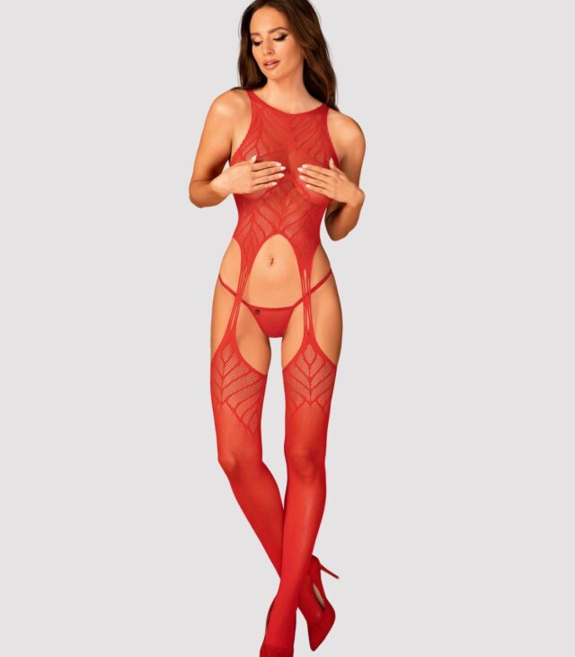 Koronkowe bodystocking erotyczny czerwone XL/XXL