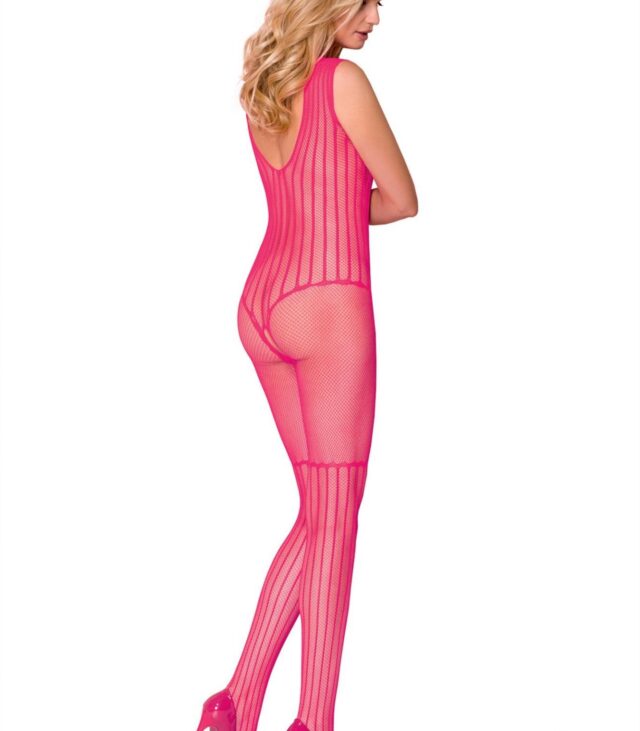 Zmysłowy bodystocking dziurka w kroku dekolt róż