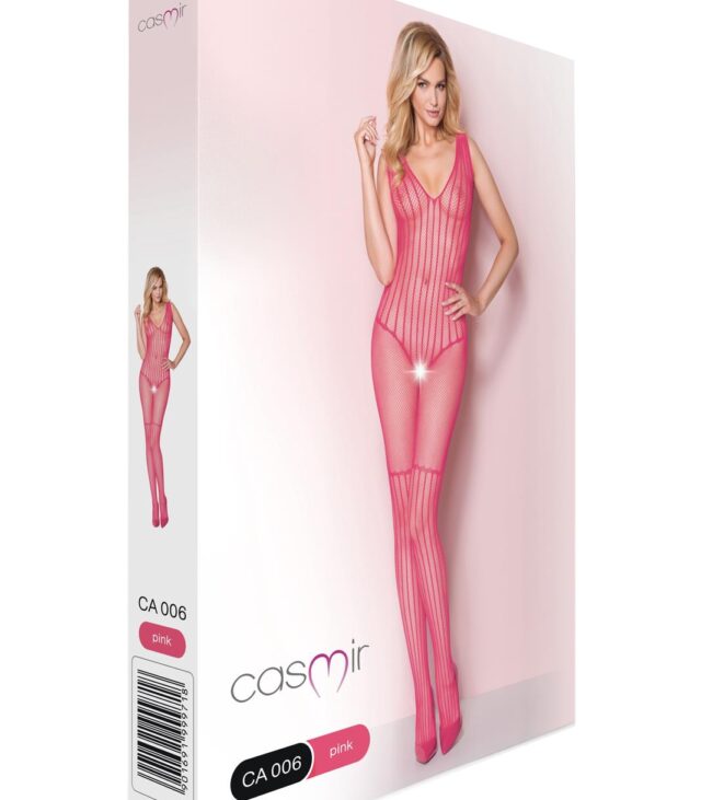 Zmysłowy bodystocking dziurka w kroku dekolt róż