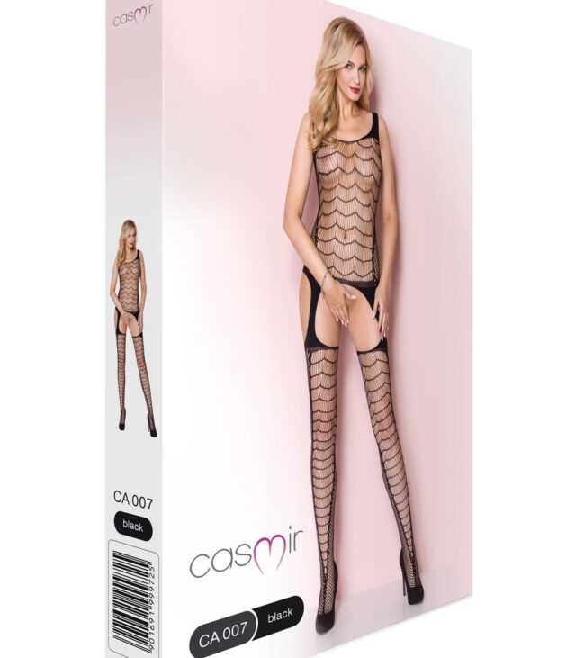 Bodystocking jak top z pończochami otwarty krok