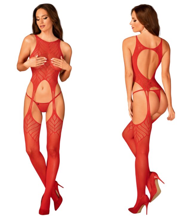 Koronkowe bodystocking erotyczny czerwone XL/XXL