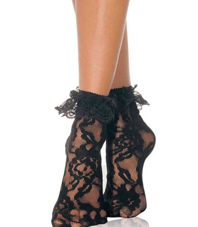 Bielizna-LACE ANKLET WITH RUFFLE BLACK OS