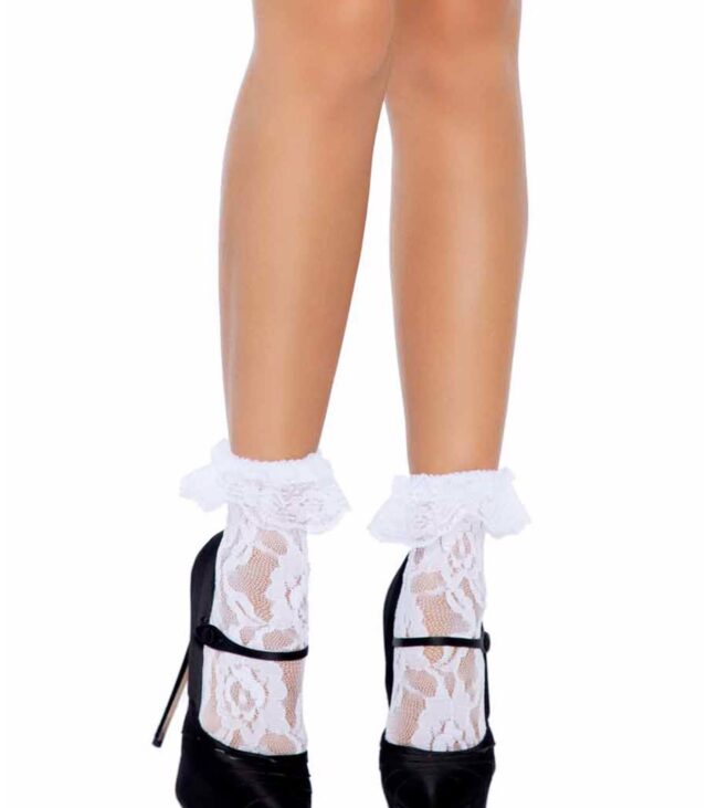 Bielizna-LACE ANKLET WITH RUFFLE WHITE OS