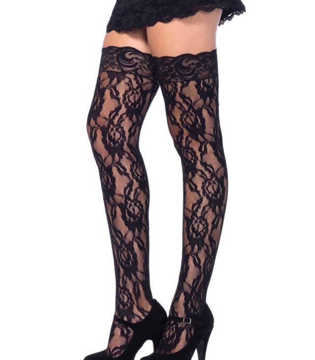 Bielizna-LACE STOCKINGS WITH LACE TOP OS