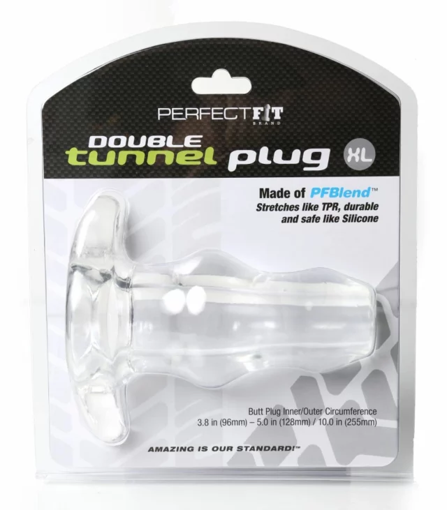 Plug analny podwójny tunel - Perfect Fit Double Tunnel Plug XL Clear Przezroczysty XL