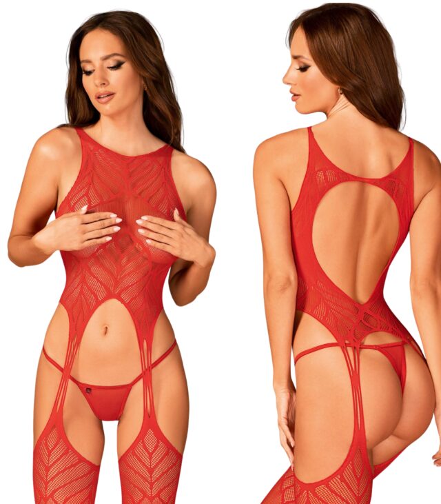 Koronkowe bodystocking erotyczny czerwone XL/XXL