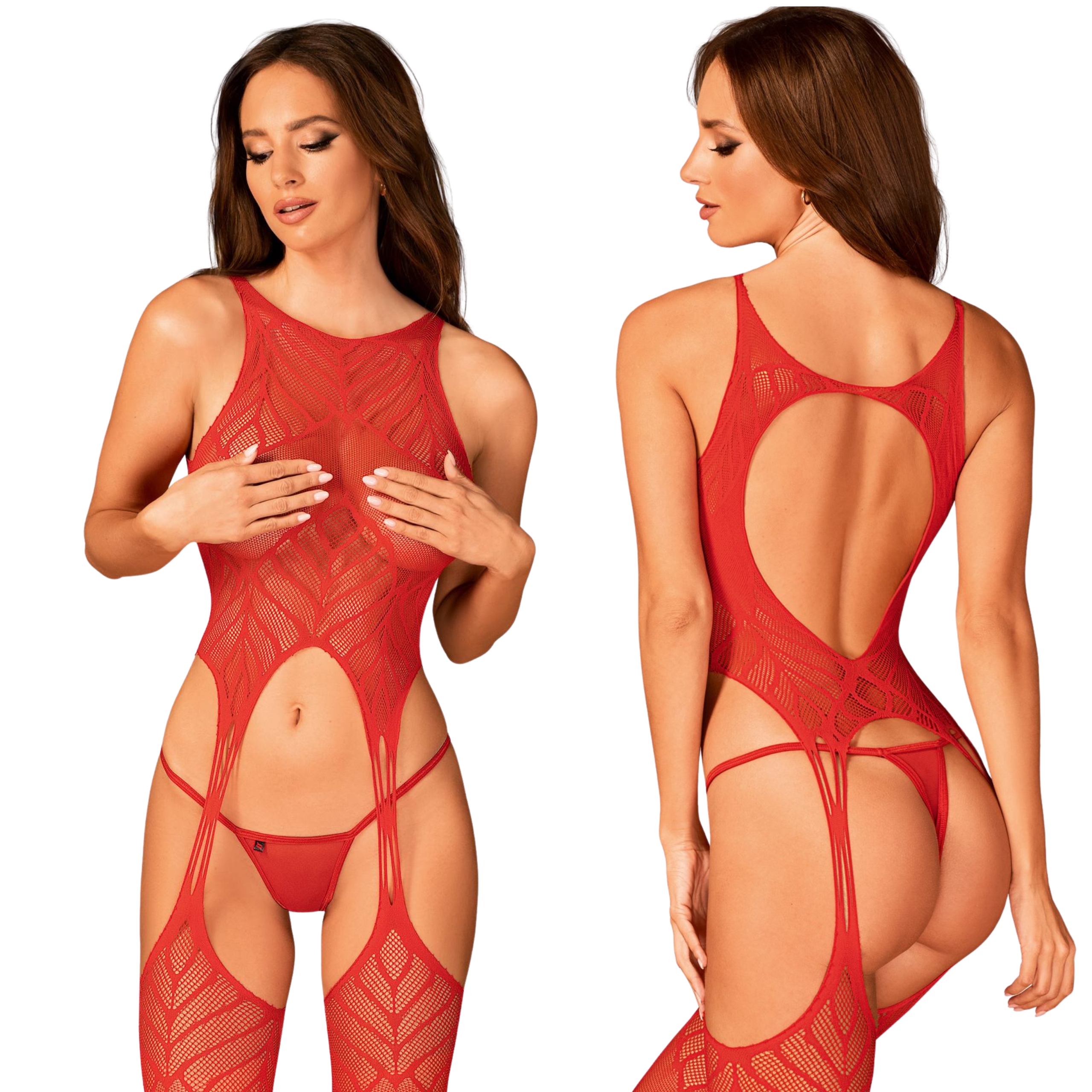 Koronkowe bodystocking erotyczny czerwone XL/XXL