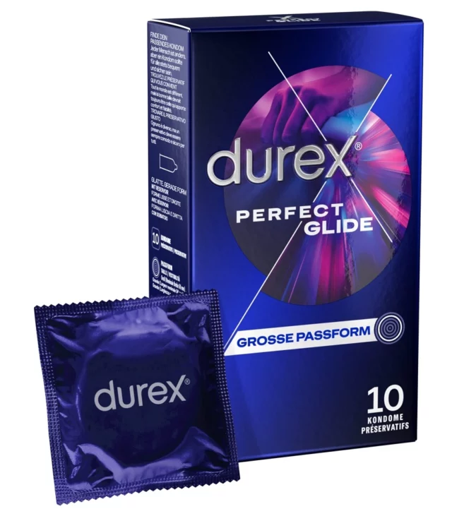 Durex Perfect Glide - Grube Nawilżone Prezerwatywy 10szt