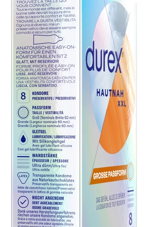 Durex - Najcieńsze Prezerwatywy Lateksowe Hautnah Classic XXL 8 szt