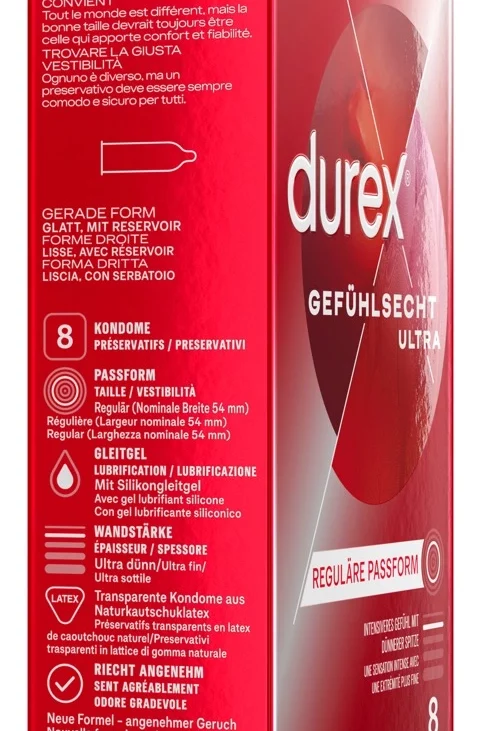 Durex - Prezerwatywy Lateksowe 20% Cieńsze Gefühlsecht Ultra 8 szt