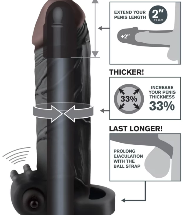 Fantasy X-Tensions - Wibrująca Nakładka Na Penisa 33% Grubszy +5.1 Cm Dłuższy Czarny
