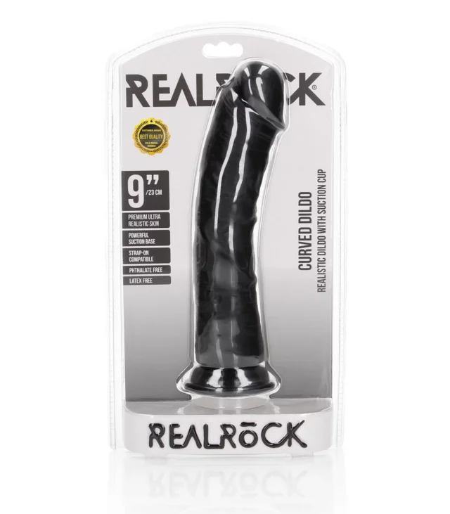 RealRock - Zakrzywione realistyczne dildo z jądrami i przyssawką 23 cm