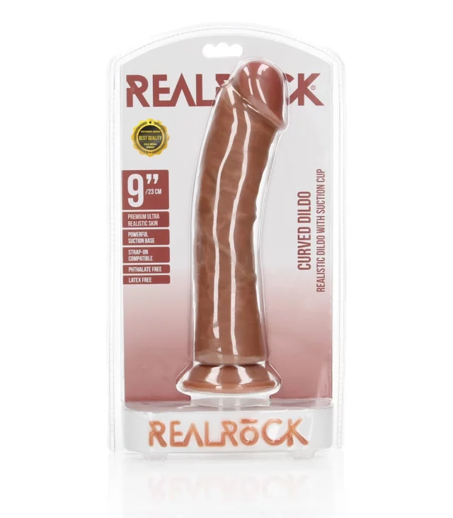 RealRock - Zakrzywione realistyczne dildo z jądrami i przyssawką 23 cm