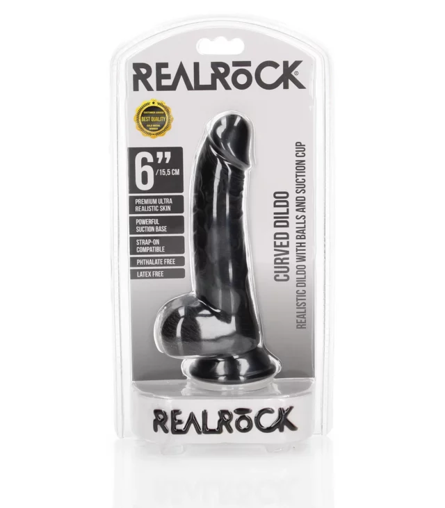 RealRock - Zakrzywione realistyczne dildo z jądrami i przyssawką 15,5 cm