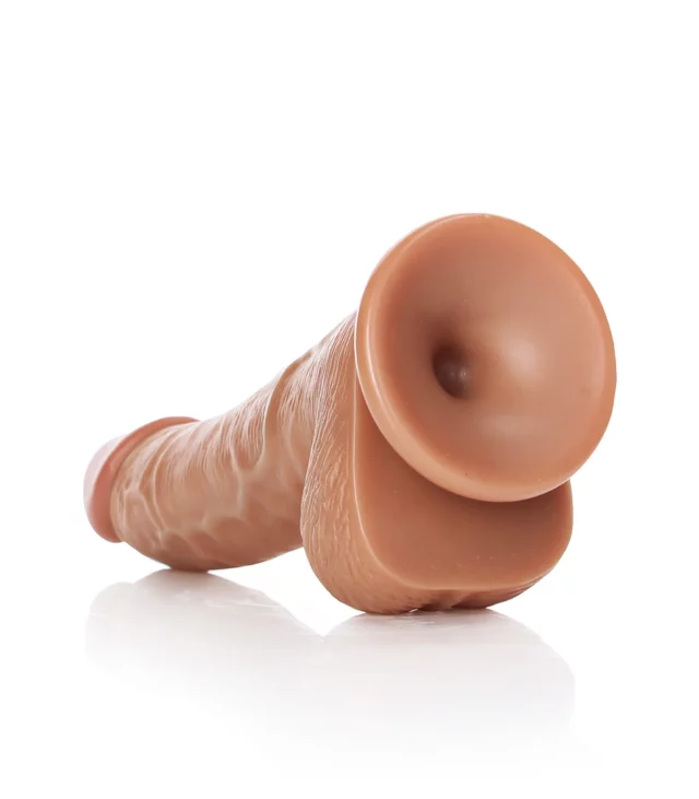 RealRock - Zakrzywione realistyczne dildo z jądrami i przyssawką 15,5 cm