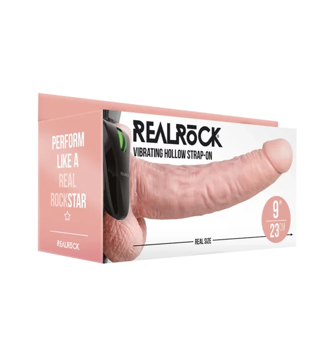 RealRock - Wibrator - dildo z jądrami na pasku 23 cm