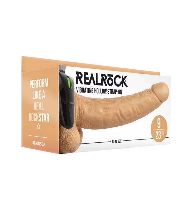 RealRock - Wibrator - dildo z jądrami na pasku 23 cm