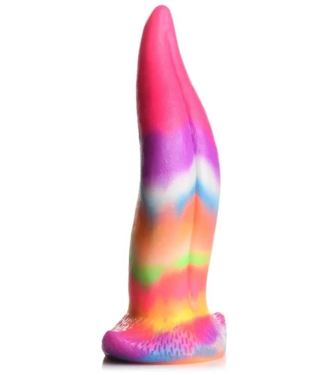 XR Brands - Silikonowe dildo świecące w ciemności - kucyk tęczowy